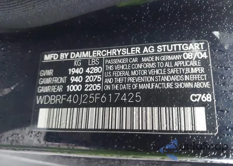 2005 Mercedes-Benz C 230 Kompressor Sport from USA, damaged, VIN WDBRF40J25F617425